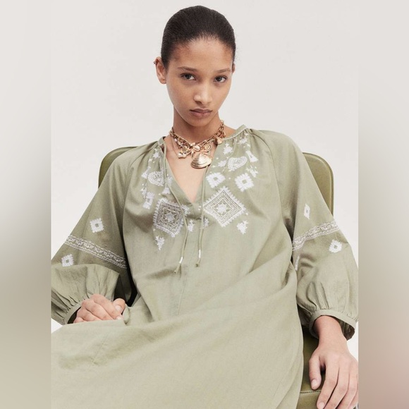 H&M Dresses & Skirts - NWT Olive Green Embroidered Dress